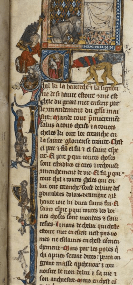 Lancelot Grail - Royal 14E III f. 3 - detail of left column